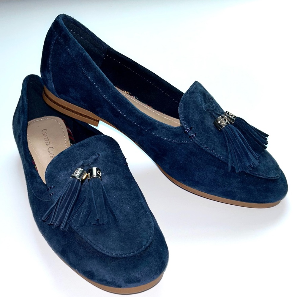 Charter Club Navy Leather Suede Loafers with Tassels sz 6 NEW